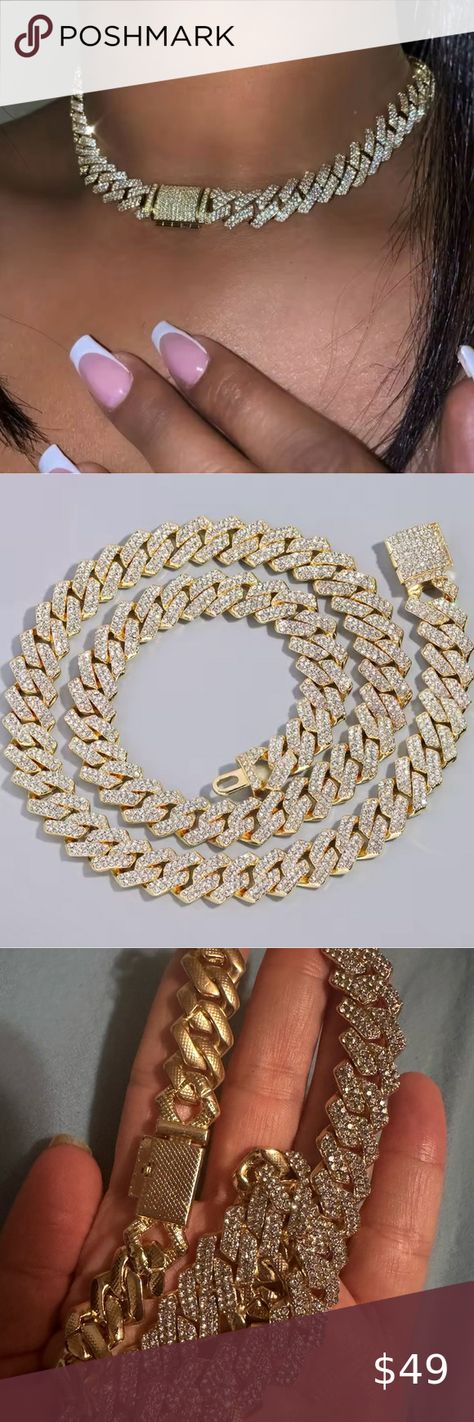 Cuban Link Chain For Women Iced Out Necklace Nice Packaging, Bling Necklace, Chain For Women, Miami Cuban, Chain Choker Necklace, Hip Hop Jewelry, Cuban Link Chain, Cuban Chain, Cuban Link