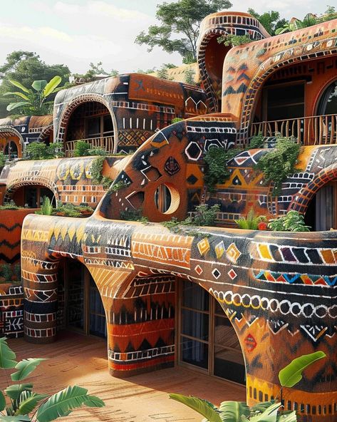 Modern African Architecture, African Architecture Modern, Modern African Decor, Stunning Paintings, Speakeasy Decor, Natural Architecture, Africa Art Design, Architecture Design Process, African House