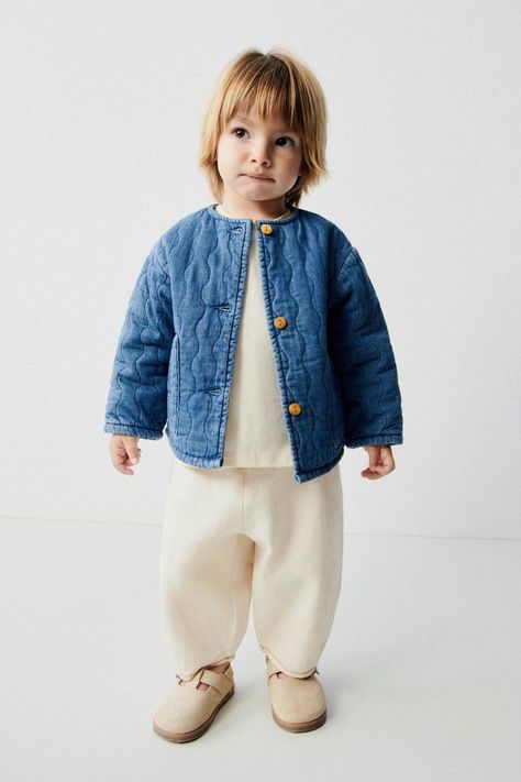 DENIM-EFFECT QUILTED JACKET - Blue | ZARA Ireland Blue Outfit Winter, Reign Outfits, Kids Quilted Jacket, Baby Jas, Uniqlo Kids, Gender Neutral Kids Clothes, Newborn Baby Clothes, Baby Coat, Zara Kids