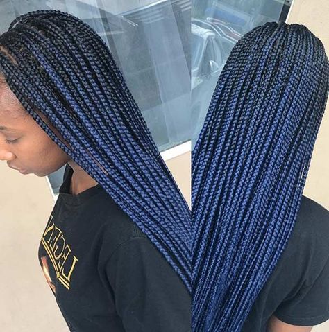 Black And Blue Braids, Afrocentric Hair, Blue Box Braids, Black Hair Color Ideas, Blue Braids, Blue Black Hair Color, Black Box Braids, Braids Pictures, Purple Ombre Hair