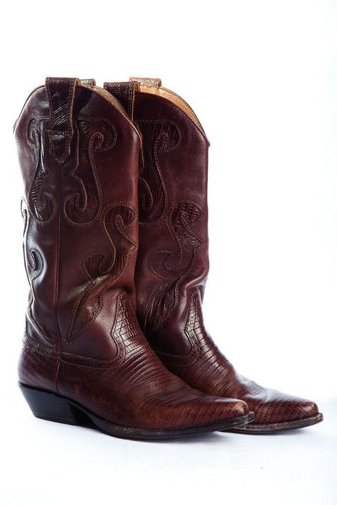 Womens Brown Cowboy Boots, Old West Boots, Leather Inlay, Brown Cowboy Boots, Vintage Shoe, Vintage Cowboy Boots, Western Boots Women, Vintage Cowboy, Leather Cowboy Boots