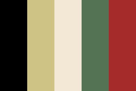 wedding - black gold green red color palette created by aislingtm that consists #000000,#cec284,#f2e8d5,#547254,#a52a2a colors. Red Green Brown Black Color Palette, Red Black White Green Color Palette, Red Black And Gold Color Palettes, Red Green Black Color Palette, Green Black Color Palette, Red Green Color Palette, Green Wedding Color Schemes, Red Green Wedding, Red And Green Color Palette