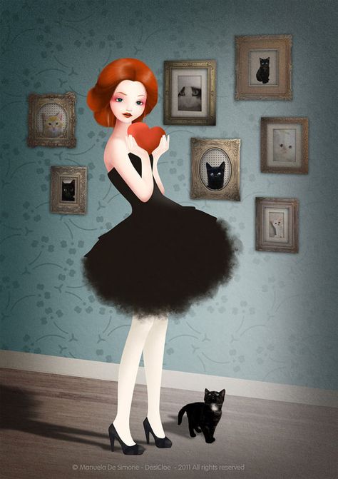 Cat lady. She And Her Cat, Black Cat Art, Cat Posters, Cats Illustration, Cat Illustration, Cats Meow, All About Cats, Cat Drawing, Crazy Cat Lady