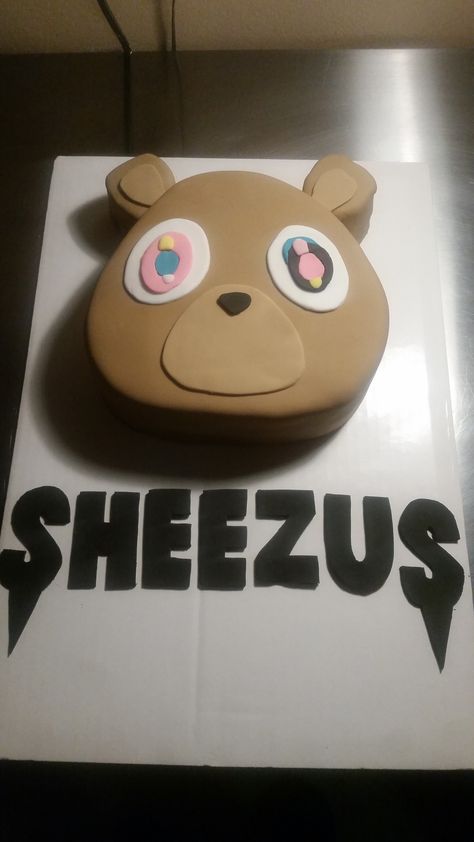 Kanye West Bear Cake I made for my daughter's 16th birthday Kanye Birthday Party, Kanye Cake, Birthday Cake 8, Kanye West Birthday, Kanye West Bear, 17th Birthday Cake, Cake Hello Kitty, 7th Birthday Cake, 15th Birthday Cakes