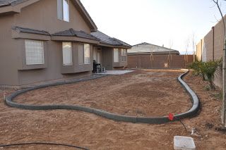 Backyard Landscaping Design: Part 3 curbing and sod Backyard Plans Layout Design, Arizona Backyard Landscaping, Turf Backyard, Desert Backyard, Arizona Backyard, No Grass Backyard, Backyard Plan, Big Reveal, Outdoor Gardens Design