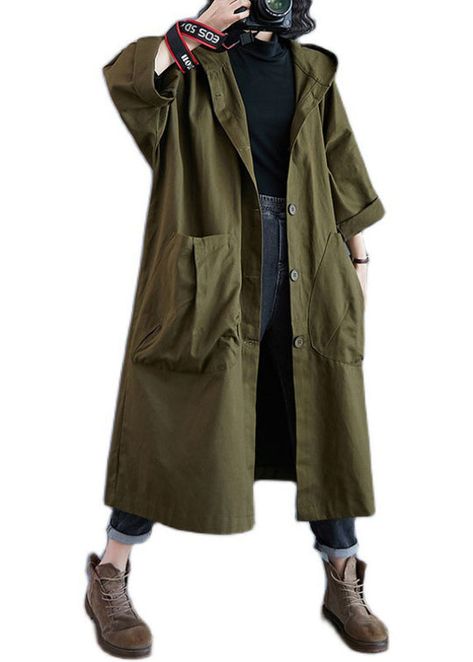 Autumn Style, Trench Coats, Windbreaker Jacket, Long Coat, Shoulder Sleeve, Oversized Fits, Army Green, One Size Fits All, Season Spring