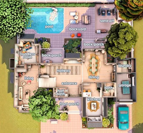 Big Family Home Floor Plans, Eco Family Home, Fun Things To Do In Sims 4, Big Family House Plans, Sims 4 Family Home Floor Plan, Sims4 Houses Ideas Floor Plans, Big Suburban House, Sims 4 Floor Plans Layout, Sims 4 Layout Floor Plans