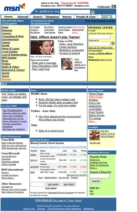 MSN in 2000 | Web Design Museum Vintage Web Design, Cyberpunk Tech, Aesthetic Websites, Old Websites, Blog Website Design, Retro Graphic Design, The Early 2000s, School Website, Grafic Design