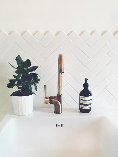 13 Sleek White Modern Kitchen Backsplash Ideas | Hunker Herringbone Tile Bathroom, Herringbone Tile Pattern, White Herringbone Tile, Subway Tile Patterns, Metro White, Modern Kitchen Backsplash, Tile Design Pattern, Downstairs Toilet, Splashback Tiles