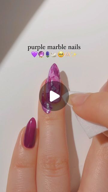 Paula 💅🏻🌙💗 on Instagram: "purple marble nails! 💜🔮🪻 a purple version of my new marble nail series! <3 — using: • @kiaraskynails  dark purple nail polish “Ultraviolet” 💜 lilac nail polish “Drop the Beet” 🪻 glossy top coat  (use my code PAULAR10 for 10% off! 💸) #marblenails #purplenails #nailart #nailarttutorial #nailpolish #prettynails #nailinspo #naildesign #diynails #kiaraskynails #kiaraskynailspr #reels" Lilac Marble Nails, Purple Marble Nails, Dark Purple Nail Polish, Lilac Nail Polish, Dark Purple Nails, Lilac Nails, Purple Nail Polish, Purple Marble, Marble Nails