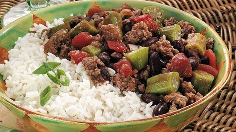 Louisiana-Style Picadillo Picadillo Empanadas, Beef Burrito Skillet, Corn Biscuits, Smothered Beef, Burrito Skillet, Ground Beef Skillet, Beef Kabob Recipes, Beef Skillet, Picadillo Recipe