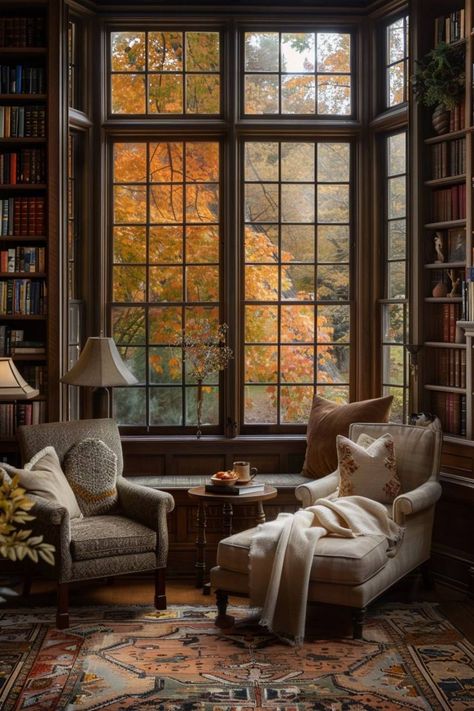 Cozy Home Library Ideas, Moody Neutrals, Library Rooms, Cozy Home Library, Home Library Rooms, Future Library, Shelf Units, Library Living Room, Cozy Library