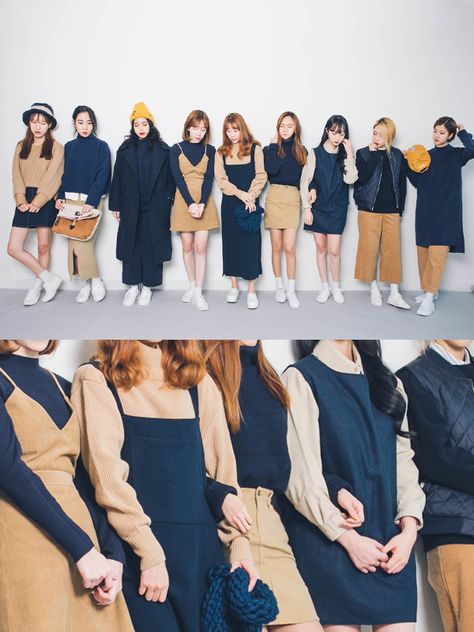 Korean Fashion Similar Look | Official Korean Fashion pas de marginalité mais au contraire le groupe, le rassemblement, le GANG Brown Navy Outfit, Navy Blue And Brown Outfit, Navy Blue And White Outfits, Blue And Brown Outfit, Ootd Navy, Korean Fashion Colorful, Group Fashion, Korean Fashion Outfits, Navy Outfit