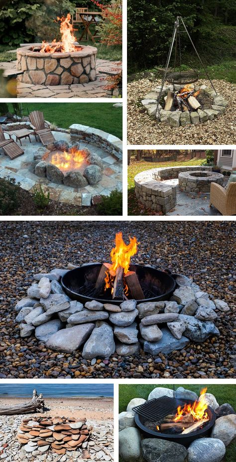 45 Fire Pit Ideas with Rocks and Stones: Cheap and Easy Diy Fire Pit Ideas With Rocks, Fire Pit Pebbles, Small Firepits Backyard Ideas, Flat Rock Fire Pit, Fire Pit Large Rocks, Fire Pit With Rocks Natural Stones, Diy Fire Pit Cheap, Outdoor Fire Pit Diy, Backyard Vibes