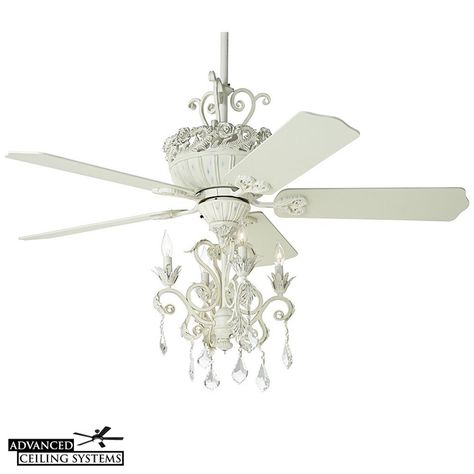 5 Unique Shabby Chic Ceiling Fan Chandeliers — Advanced Ceiling Systems Chandelier Ceiling Fan, Ceiling Fan Makeover, Farmhouse Ceiling Fan, Led Crystal Chandelier, Ceiling Fan Light Kit, Chandelier Fan, White Ceiling Fan, Casa Vintage, Kathy Ireland