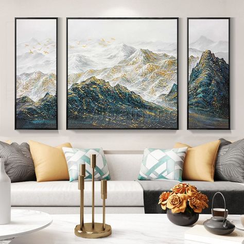 3 Pieces Wall Art Abstract Mountain Painting Peaks Gold Art Set of 3 Wall Art Paintings on Canvas Original Wall Picture Framed Wall Art - Etsy Denmark Abstract Mountain Painting, Florida Artwork, Frame On Canvas, Animal Paintings Acrylic, Nordic Wall Decor, Art Mountains, Skyline Painting, Abstract Mountain, Mountain Painting