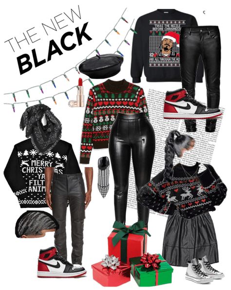 Ugly Sweater Outfit Black Women, Christmas Party Outfit Ideas Black Women, Streetwear Christmas Outfits, Christmas Themed Outfits Women, Christmas Party Outfit Black Women, Ugly Christmas Sweaters Outfit Fashion, Ugly Christmas Sweater Outfit Women, Ugly Sweater Outfit Women, Christmas Outfit Ideas For Black Women