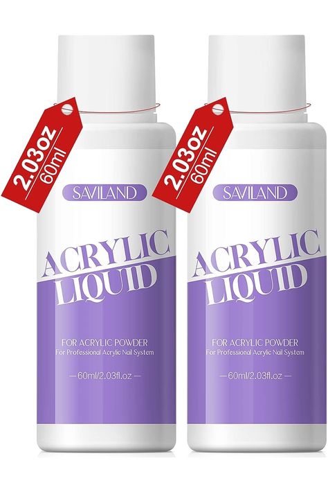 Saviland 4.06oz Monomer Acrylic Nail Liquid- 2x2.03oz Acrylic Liquid for Acrylic Powder Non-Yellowing Low Odor MMA-Free Formula for Acrylic Nails Application Nail Extension &amp; Carving Nail Home DIY Nail Salon Use Acrylic Nails Application, Beginner Acrylic Nails, Monomer Liquid, Acrylic Nail Liquid, Nails Application, Acrylic Liquid, Accessories Photography, Fashion Accessories Photography, Acrylic Powder