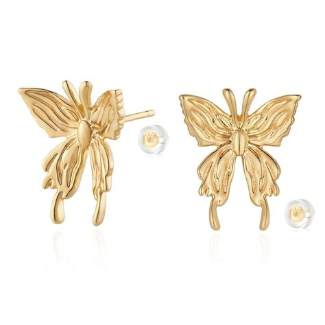 PRICES MAY VARY. Delicate Butterfly Motif: These gold plated stud earrings feature exquisite butterfly motifs, adding a touch of sophistication to any outfit Sophisticated Elegance: Suitable for any occasion, these meticulously crafted earrings enhance your look with glamour and grace Premium Materials: Made with 14K gold plated over brass; nickel and lead-free; hypoallergenic for sensitive skin Gift-Ready Packaging: Comes in a cute gift box; perfect for family members, friends, and significant Crafted Earrings, Butterfly Motif, Butterfly Stud Earrings, Delicate Butterfly, Light Weight Jewelry, Chic Bracelet, Butterfly Earrings Stud, Cute Gift Boxes, Stud Earrings For Women