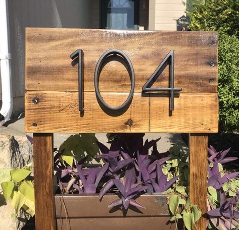 Address Stake Reclaimed wood address sign for garden | Etsy Wooden Address Sign For Yard, Pallet Address Sign, Address Sign Ideas Driveway, Driveway Address Sign, Address Sign Ideas, Farmhouse House Numbers, House Number Ideas Outdoor, Wood Address Sign, Diy Address Sign