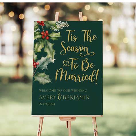 "This is the perfect sign to welcome guests at your upcoming wedding! The colors are festive and will add a touch of holiday cheer to your special day. Whether you're planning a small intimate ceremony or an elaborate Christmas party, this sign is a must-have accessory. Buy yours today and start decorating for your dream wedding! ✨ ABOUT THIS PRODUCT You will receive editable, digital Canva templates. No physical items will be sent. Quickly and easily personalize the templates with your information, and then download and print! All you need is a free Canva account to edit.  ✅INSTANT DOWNLOAD ✅EDIT FOR FREE IN CANVA ✅NO EXPIRATION DATE ✅EDIT WORDING/FONTS/COLORS/ETC ✅PRINT AT HOME OR PROFESSIONALLY ✨ WHAT SIZE TEMPLATES ARE INCLUDED? 24x18\", 36x24\", A1, A2 💍 Unlimited edits & downloads!? Tis The Season To Be Married Sign, Green Christmas Wedding Ideas, It’s The Season To Be Married, Christmas Wedding Signs, Tis The Season To Be Married, Winter Wedding Welcome Sign, Green Christmas Wedding, Wedding Crossword Puzzle, Christmas Wedding Decor