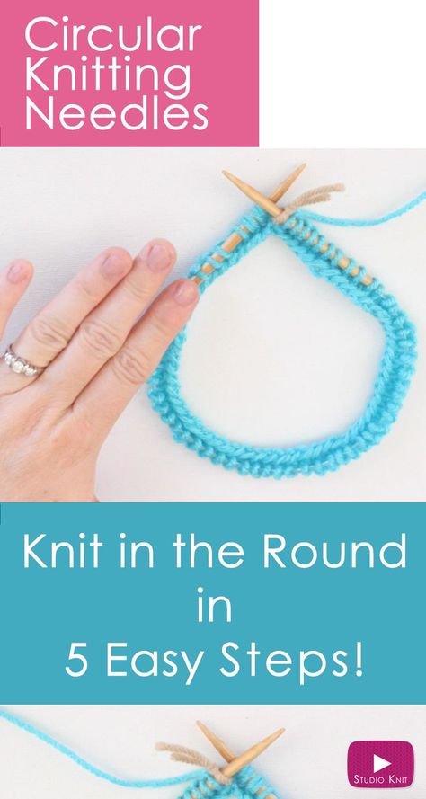 How to Knit on Circular Needles in 5 Easy Steps for Beginning Knitters with Studio Knit | Watch Free Knitting Video Tutorial Circular Knitting Patterns, Diy Tricotin, Diy Tricot, Knitting Videos Tutorials, Studio Knit, Knitting Help, Knitting Basics, Knitting Instructions, Knitting Videos