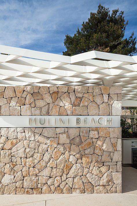 Gallery - Mulini Beach / Studio 3LHD - 20 Stone Feature Wall, Beach Studio, Boundary Walls, Stone Architecture, Wall Exterior, Stone Cladding, Entrance Design, Architectural Photography, Exterior Stone