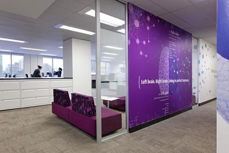 Wall Branding, Interior Design Bloggers, Branding Brochure, Office Design Inspiration, Marketing Department, Purple Interior, Raised Letters, Office Colors, Home Decorators Collection