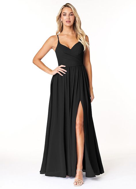 Black Bridesmaid Dress, Taylor Wedding, Bridesmaid Dress Color, Black Bridesmaid, Azazie Dresses, Azazie Bridesmaid Dresses, Pleated Chiffon, Black Bridesmaid Dresses, Long Bridesmaid Dress