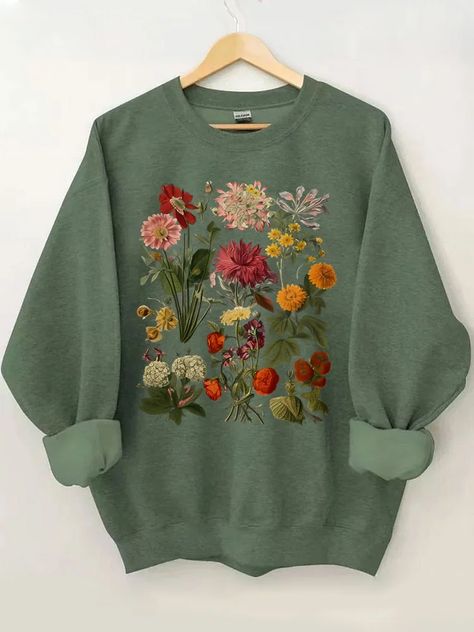 Cottagecore Sweat à fleurs vintage Flower Sweatshirt, Wrap Shoes, Style Cottage, Pullover Cardigan, Boho Stil, Look Plus, Tie Shoes, Printed Sweatshirts, Long Sleeve Pullover