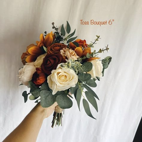 Faux Bridal Bouquet With Rust Orange Flowers and Eucalyptus - Etsy Canada