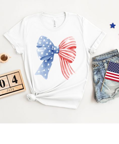 4th of July Shirt, Independence Day Shirt, Celebrating America, Retro-American-Shirt, Kokette Shirt, Fireworks, Freedom Shirt, Statement Bow Watercolor, Freedom Shirts, For Stickers, American Shirts, Digital Graphics, Fireworks, American Flag, 4th Of July, Print On Demand