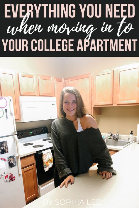 love this college apartment list! This had everything you need for your first apartment. #firstapartment #collegeapartment #collegeapartmentlist College Apartment Shopping List, College Apartment List, College Apartment Needs, College Apartment Bedding, Chill Apartment Vibes, College Apartment Checklist, Chill Apartment, College Apartment Kitchen, College Dorm Bathroom