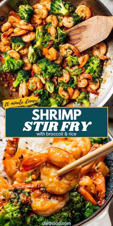 This shrimp stir fry recipe is an easy dinner featuring juicy shrimp and tender broccoli tossed in a flavorful garlic stir-fry sauce. Best of all, it’s ready in just 20 minutes! #shrimp #stirfry #easydinner Shrimp Stir Fry Sauce, Shrimp Stirfry, Shrimp And Scallop Recipes, Shrimp Stir Fry Recipe, Healthy Seafood Dishes, Fast And Easy Dinner, Shrimp Broccoli Stir Fry, Stir Fry Shrimp Recipes, Cooked Shrimp Recipes