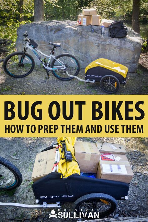 How to prepare a bicycle as a bug out vehicle, to quickly evacuate with a handful of supplies in an emergency. #SHTF #emergency Bug Out Bicycle, Bug Out Bike, Bug Out Vehicle Ideas, Survival Vehicle, Zombies Apocalypse, Prepper Ideas, Bike Trailers, Future Planning, Bug Out Vehicle