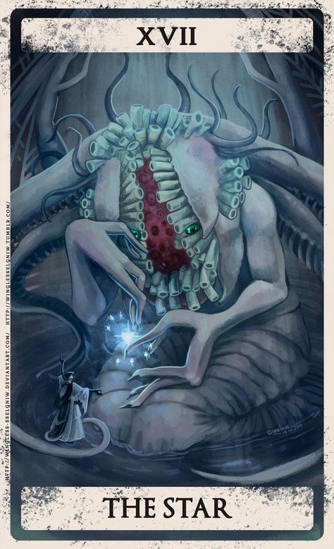 by winglesselgniw on tumblr Ebrietas Daughter Of The Cosmos, Dark Souls Tarot, Bloodborne Art, Demon Souls, Dark Souls Art, Cthulhu Mythos, Cosmic Horror, Tarot Cards Art, Dark Soul