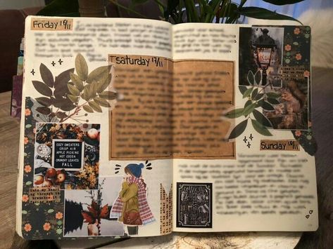 Journal Pages Scrapbook, Art Journal Spreads Aesthetic, Art Journal Spreads, Scrapbook Spread Ideas, Earthy Journal, Scrap Booking Ideas Layouts Aesthetic, November Journal Ideas, November Scrapbook, Book Journal Spreads