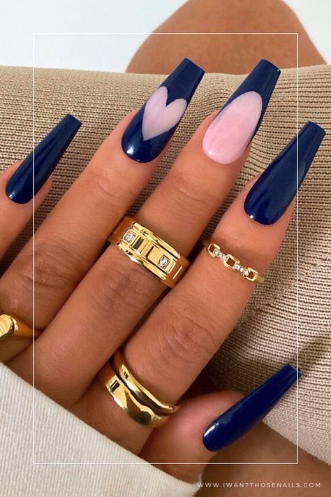 blue valentines day nails designs Navy Blue Formal Nails, Navy Blue And Red Nails, Dark Blue Nails Coffin, 18th Nails, Nails Azul, Navy Nails Design, Navy Blue Nail Designs, Black And Blue Nails, Nail Parlour