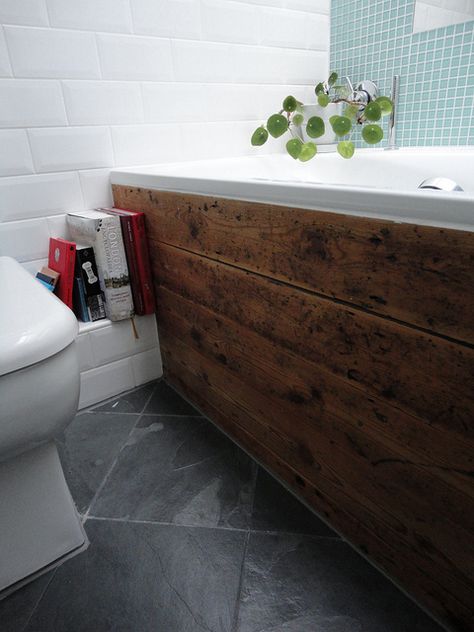 If I don't have an acrylic bath panel, I could put the loo roll holder on the side of the bath? Bath Panel Ideas, Bath Panel Ideas Diy, Farmhouse Bathroom Accessories, Wood Tile Bathroom, Farmhouse Bathroom Sink, Panel Ideas, Dark Wood Kitchens, Farmhouse Bathroom Vanity, Wood Bath