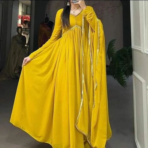 Narayanganj newmarket er aliya cut 2pc Orna + gown dress long 50/52 Body 34-42 Gher 120 Fabrics jorjet Anarkali Gown With Dupatta, Indian Party Wear Gowns, Asian Suits, Alia Cut, Readymade Blouses Online, Doddle Art, Georgette Gown, Long Frock Designs, Georgette Anarkali