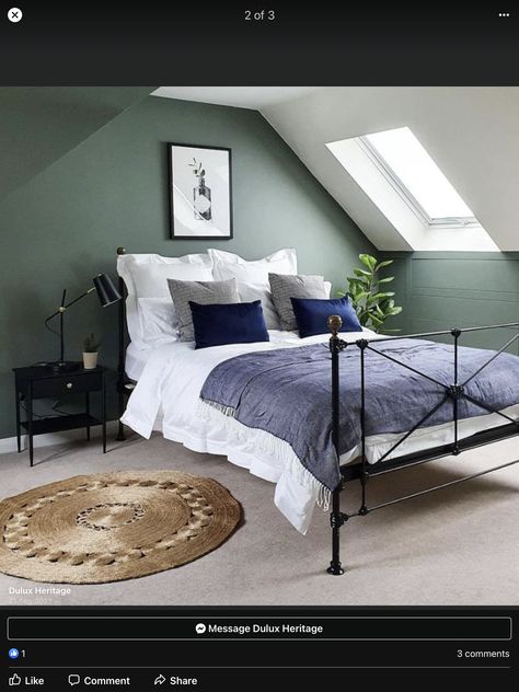 Khaki Bedroom Ideas, Attic Rooms Bedroom, Eaves Bedroom, Bedroom Sloped Ceiling, Bedroom Ideas Green, Slanted Ceiling Bedroom, Sloped Ceiling Bedroom, Khaki Bedroom, Loft Conversion Bedroom