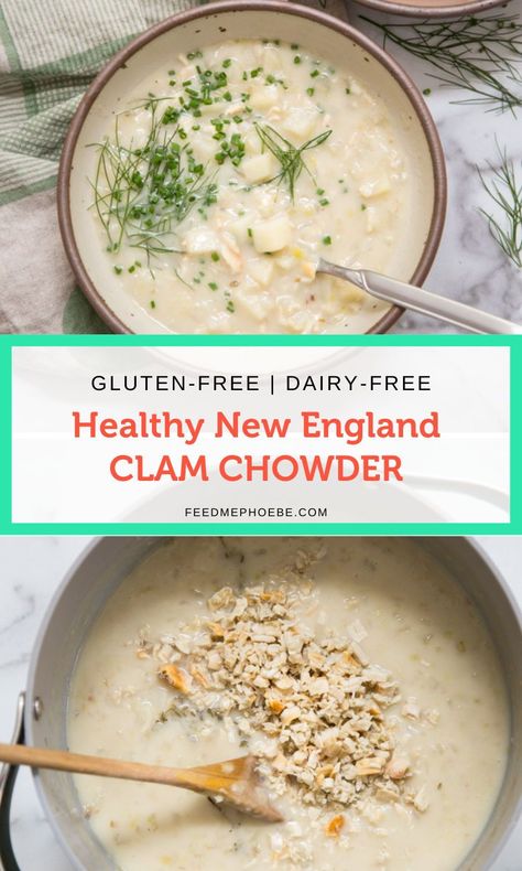 Dairy Free Clam Chowder, Gluten Free Clam Chowder Recipe, Clam Chowder Dairy Free, Non Dairy Clam Chowder Recipe, Low Cal Clam Chowder, Dairy Free Clam Chowder Recipe, Healthy Clam Chowder Recipe, Chowder Recipes Healthy, Gluten Free Clam Chowder