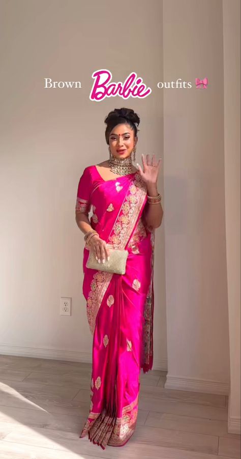 Hot Pink Saree, Pink Saree, Barbie Clothes, Bangalore, Silk Saree, Silk Sarees, Hot Pink, Beauty Hacks, Saree