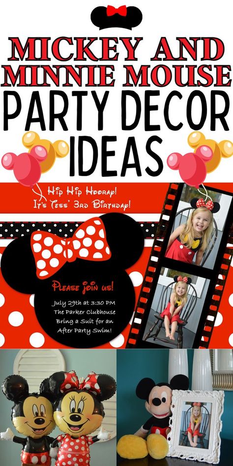 How to decorate for a minne mouse party. Easy mickey mouse party tips. Fun party tips for mickey mouse fans. Mickey Mouse Party Decorations Diy, Diy Mickey Mouse Decorations, Minnie Party Ideas, Party Food Decor, Party Ideas Food, Easy Kids Party, Diy Mickey Mouse, Mickey Mouse Party Decorations, Minnie Mouse Party Decorations