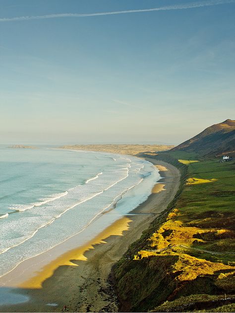 Rhossili Bay, Swansea Wales, British Beaches, Gower Peninsula, Uk Beaches, Wales Uk, Romantic Weekend, White Lights, Water Art