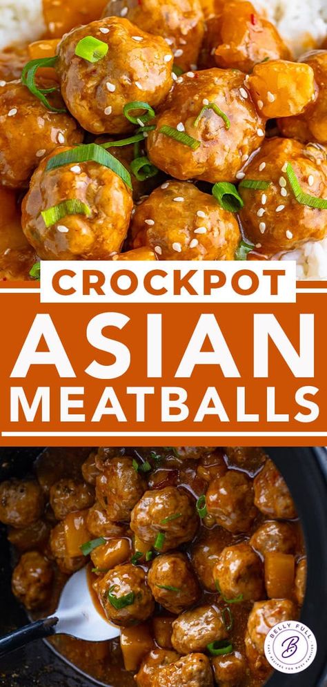 Crockpot Asian Pork Meatballs l Belly Full Asian Crockpot Meatballs, Asian Meatballs Crockpot Easy, Crock Pot Asian Meatballs, Sweet Meatballs Crockpot, Bellyfull Recipes, Pork Meatballs Asian, Crockpot Asian Meatballs, Asian Meatballs Crockpot, Hawaii Meatballs Slow Cooker