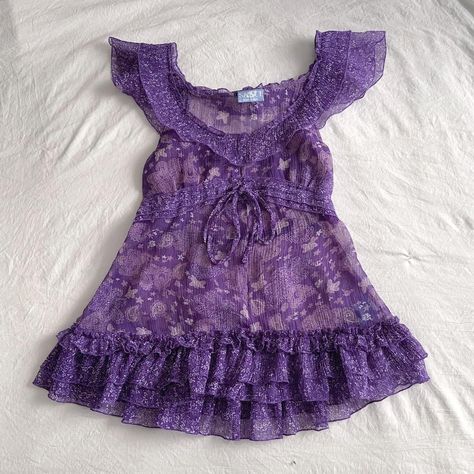 Purple Semi Sheer Ruffle Blouse A purple semi sheer... - Depop Closet Inventory, Sheer Blouse, Pretty Outfits, Paisley, Ruffle Blouse, Purple, Closet, Clothes