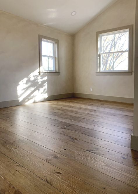 How we stained, finished and installed our new pine flooring in our renovation. #flooring #pinefloors #diy Diy Pine Wood Floors, Dark Stained Pine Floors, Raw Pine Floors, New House Flooring Ideas, Cottage Wood Floors, Wide Pine Floors, Staining Pine Floors, Refinished Pine Floors, Heart Pine Floors Stain