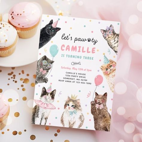 $2.09 | Kitten Party Let's Pawty Party Kitty Cat Birthday - kitten party, kitten birthday, cat birthday, cat party, kitty cat birthday, kitty cat party, let's pawty, girly cat party, come sit stay, calling all pawty animals Cat Birthday Party Invitations, Cat Birthday Invitations, Kitten Birthday Party, 92nd Birthday, Kitten Party, Animal Birthday Invitation, Chic Invitation, Kitten Birthday, Cat Birthday Party