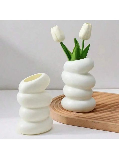 1pc Plastic Spiral White Flower Vase (Comes With Artificial Tulip), Nordic Style Creative Floral Container, Suitable For Kitchen Living Room Bedroom Home Decor Ornaments, Aesthetic Room Decoration Multicolor    PP     Home Decor, size features are:Bust: ,Length: ,Sleeve Length: Cute Vases, Hangout Area, Wet Flowers, Pastel Danish, Art Deco Apartment, Tulip Decor, Easy Room Decor, Flower Vases Decoration, Creative Flower Arrangements